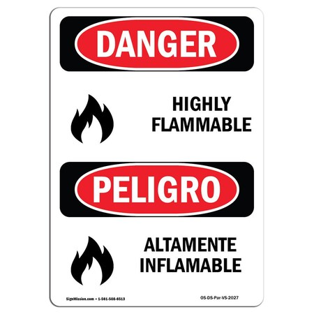 Signmission Safety Sign, OSHA Danger, 24" Height, Rigid Plastic, Altamente Inflamable, Spanish OS-DS-P-1824-VS-2027